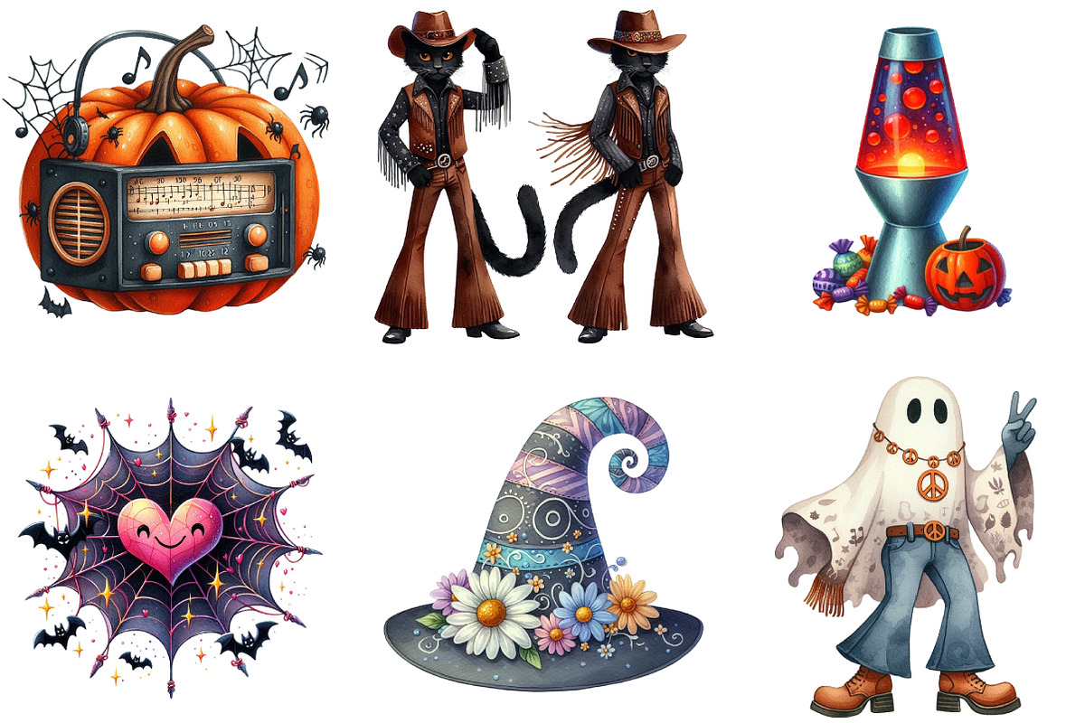 Watercolor Retro Halloween Clipart, an Illustration by DreamArtGraphic (Photo 3 of 5)