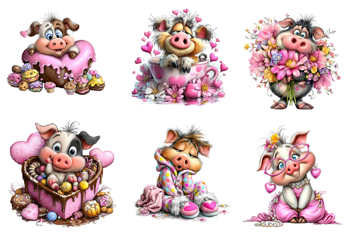 quirky valentine pig clipart, an Illustration by CreationArt (Photo 3 of 5)