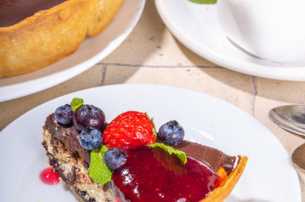 Homemade cheesecake with chocolate and berry, a Food & Drink Photo by Rimma