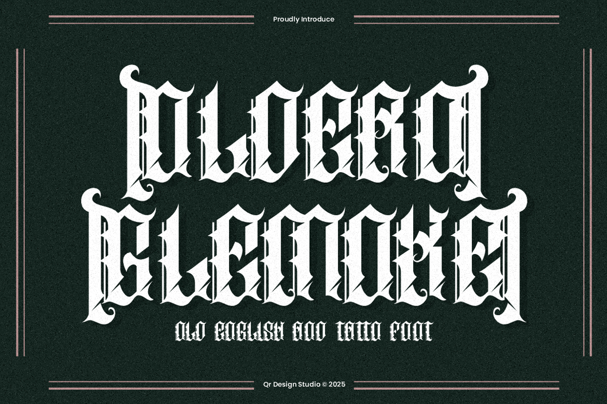 Oldero Glemoxe - Tattoo Font, a Blackletter Font by QR Design Studio (Photo 1 of 7)