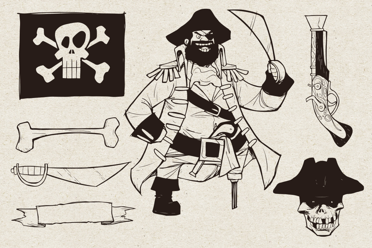 21 Hand Drawn Pirate Vectors preview 3
