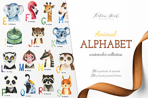 Watercolor Animal Alphabet. A to Z