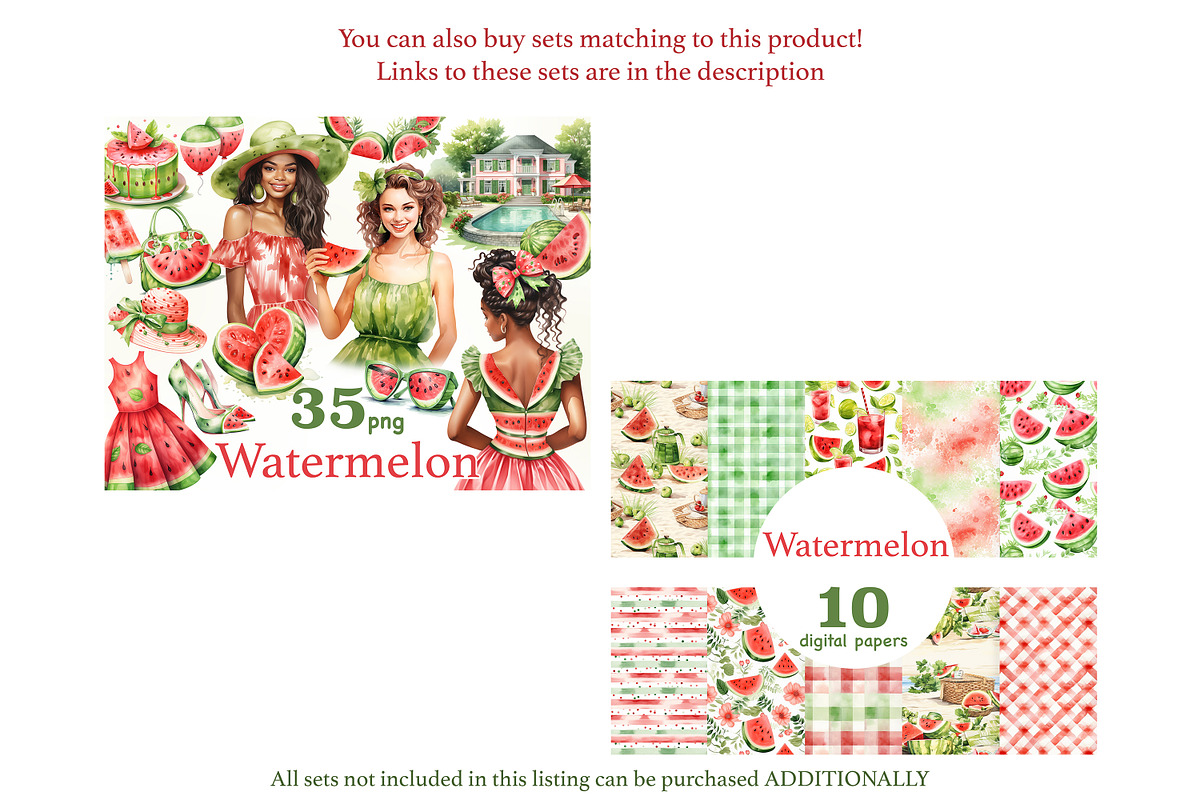 Watermelon Clipart | Summer Girl PNG, a Food Illustration by GlamArtZhanna (Photo 2 of 6)