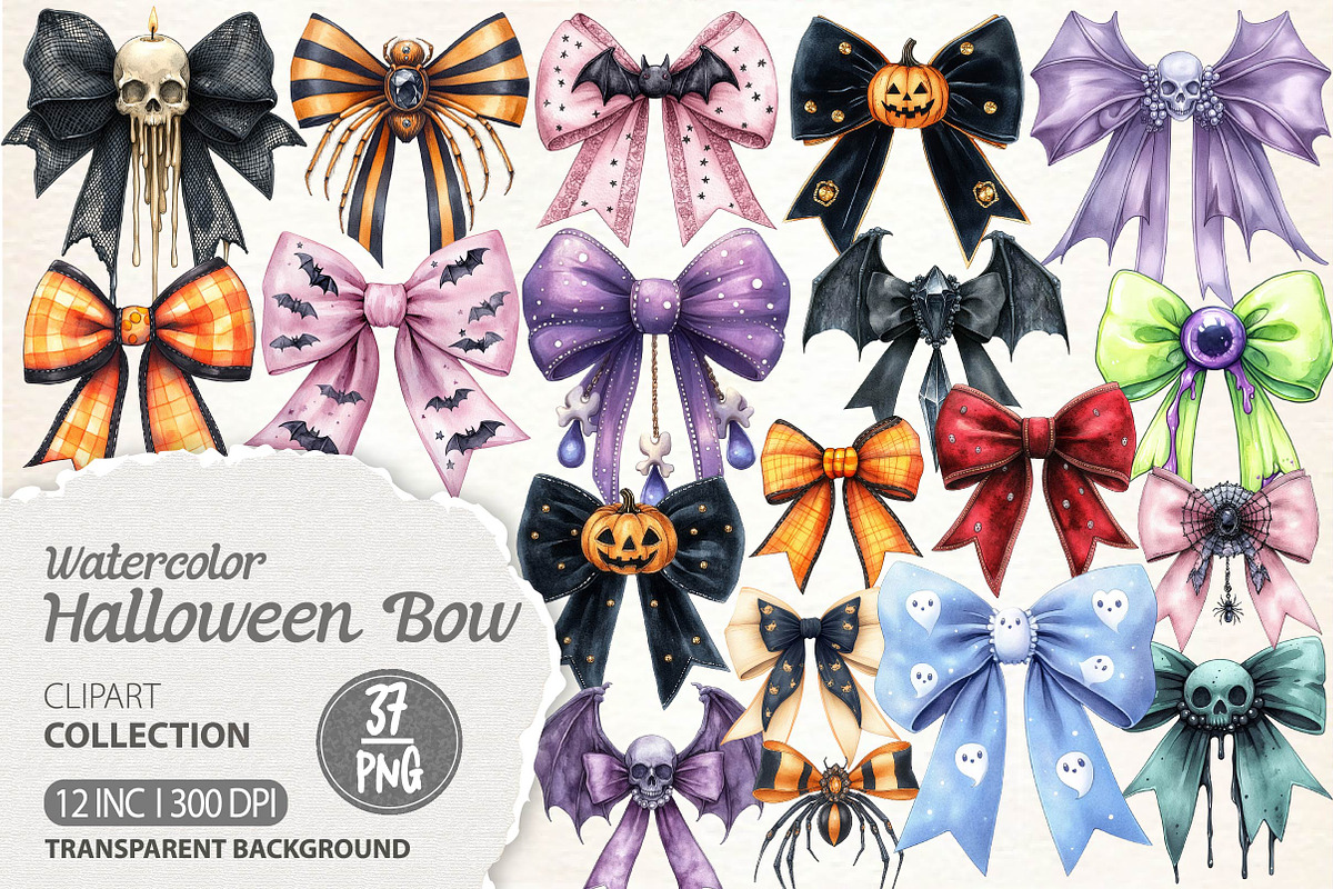 Halloween Coquette Bow Clipart, an Illustration by Dream Creation (Photo 1 of 7)