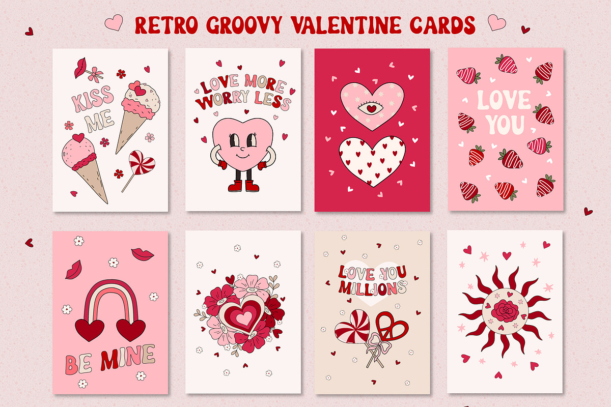 Retro Groovy Valentines Day clipart, an Illustration by Cozy pattern shop