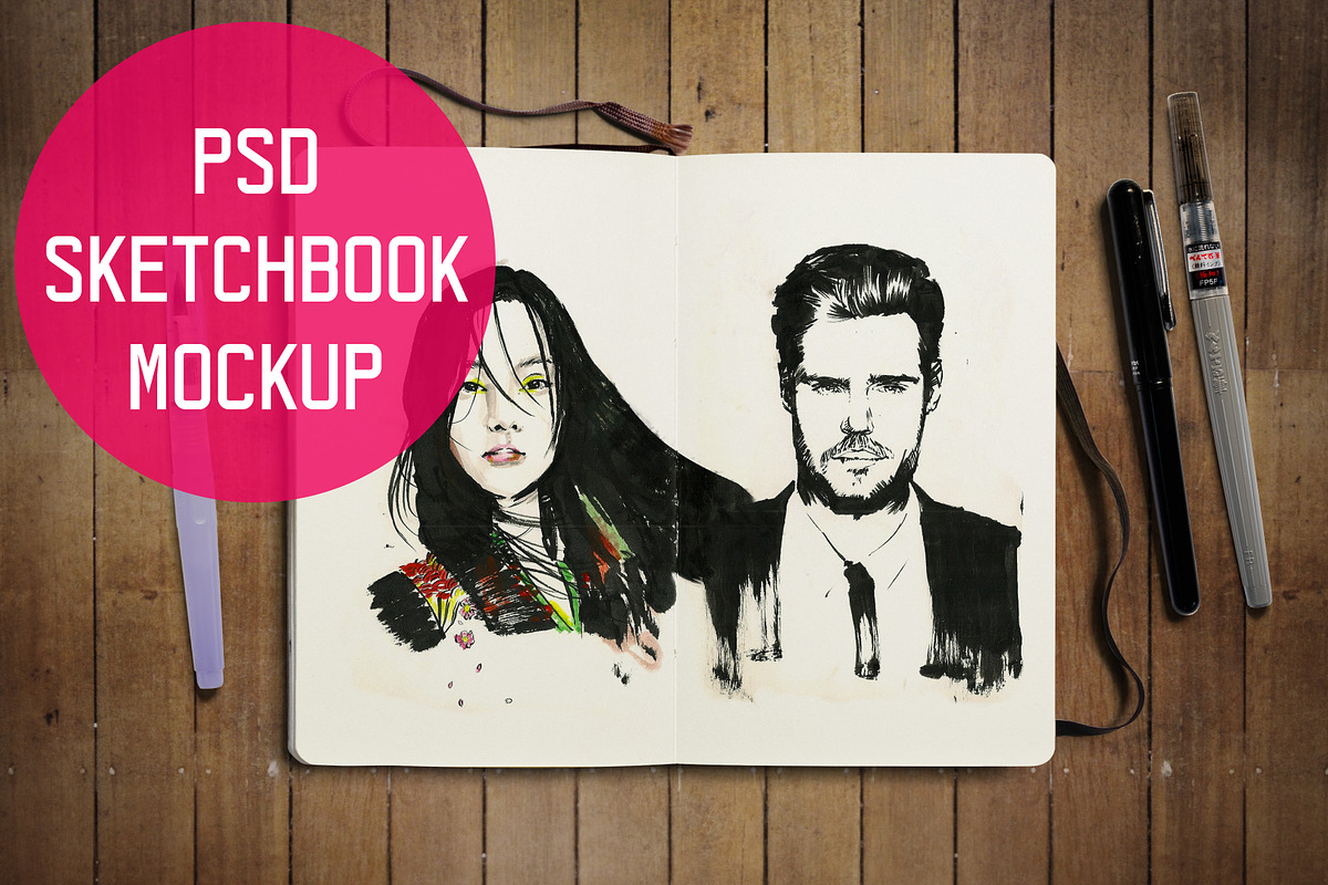 Sketchbook Journal PSD Mockup, a Print Template by Matt Heath