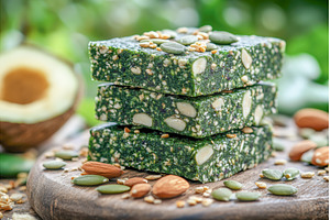 Stack of green spirulina energy bars, a Food & Drink Photo by Rodica Ciorba