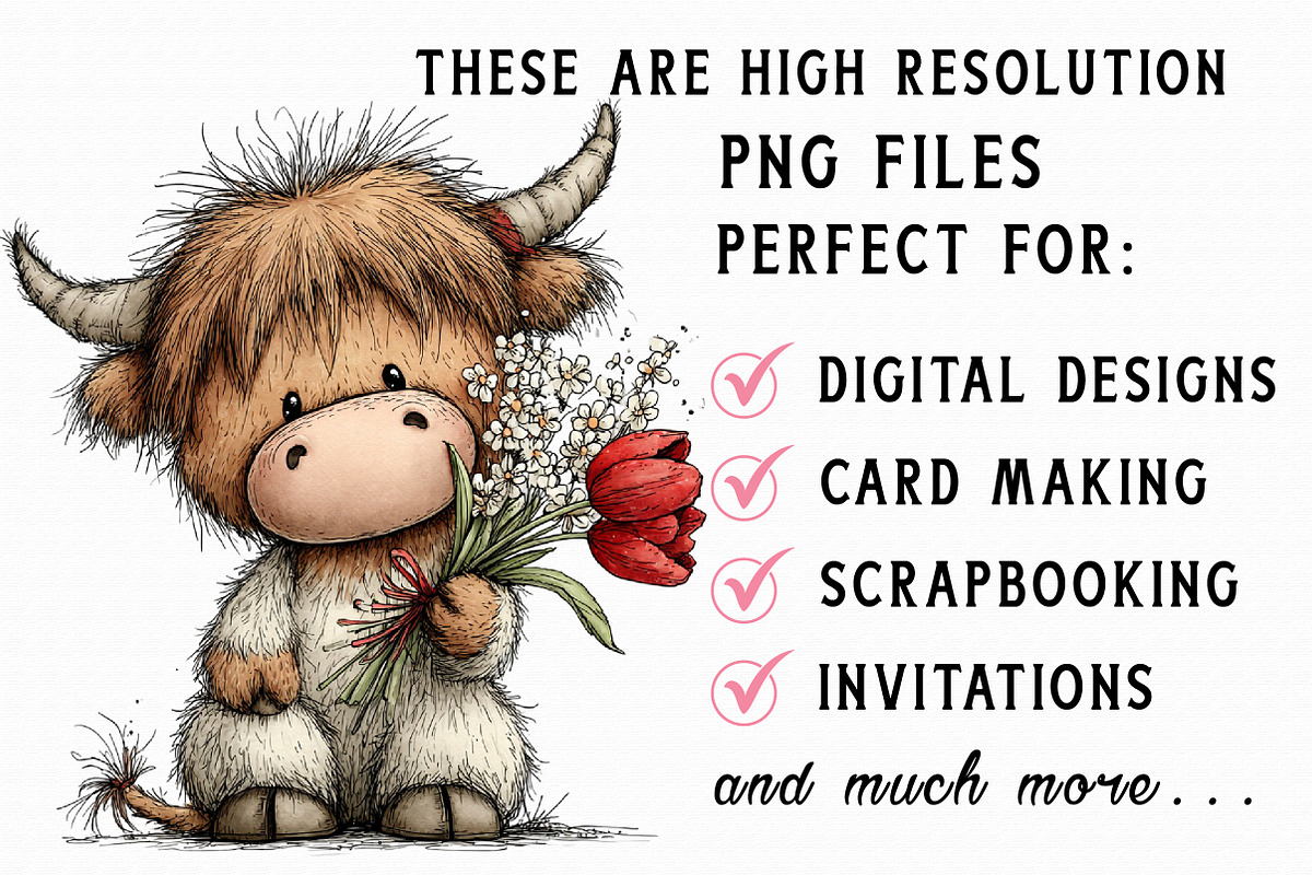 Whimsical Easter Highland Cow Clipar, an Illustration by Libby Wishes (Photo 7 of 7)