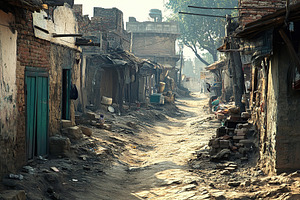Quiet street in an Indian village captures daily life during daytime hours, an Architecture Photo by AlyaAnd