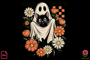 Black Cat Ghost with Flowers PNG, a Graphic by Moss Rose