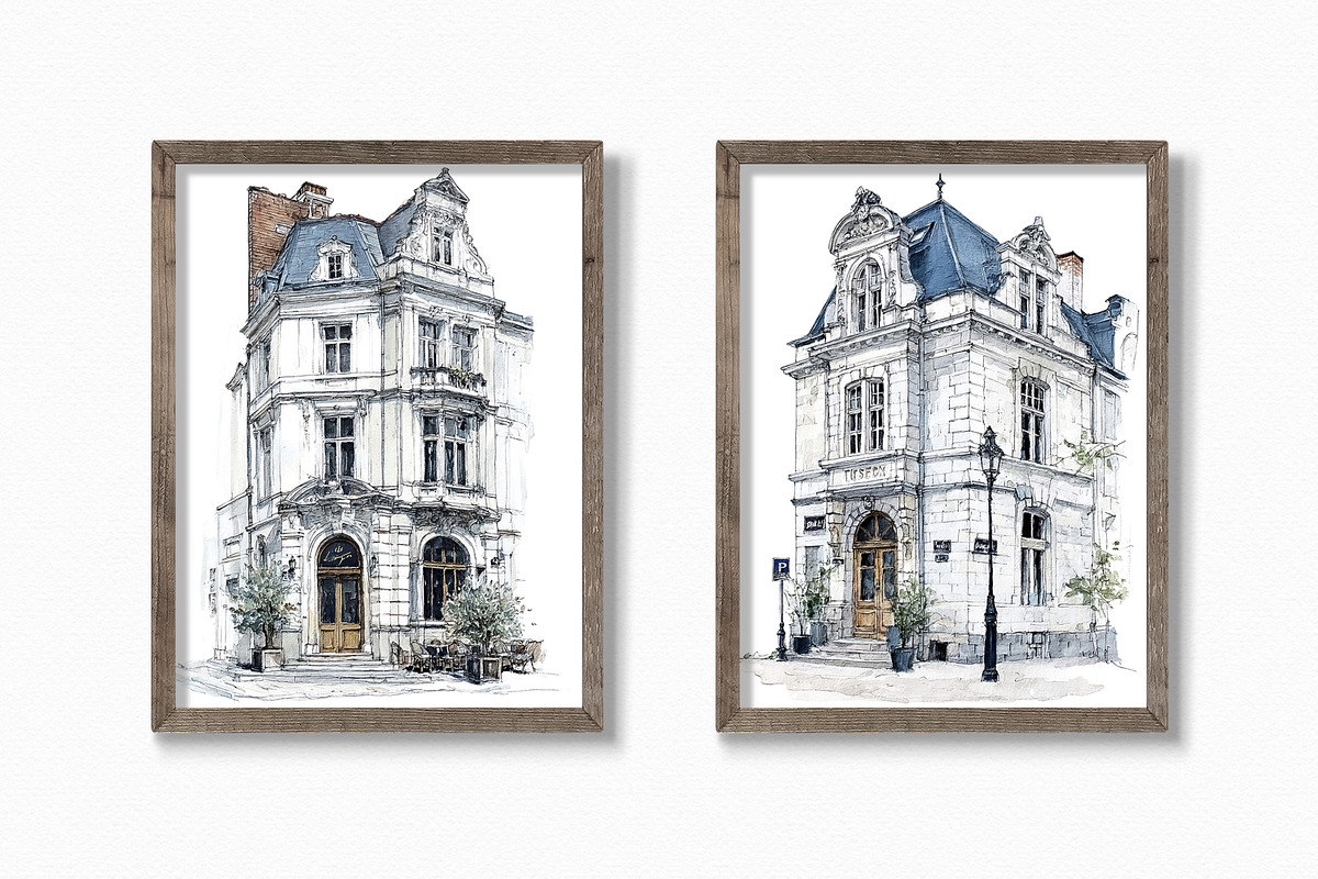 Parisian Townhouses, a Decorative Illustration by rileyBgraphics (Photo 3 of 7)