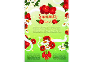 Vector Greeting Poster Of Summer Flowers