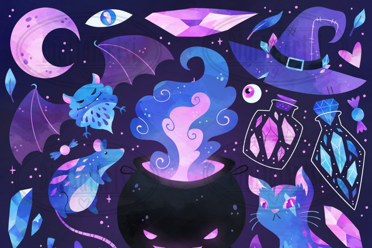 Crystal Witch Clipart, a Seasonal Illustration by DigitalArtsi (Photo 2 of 4)