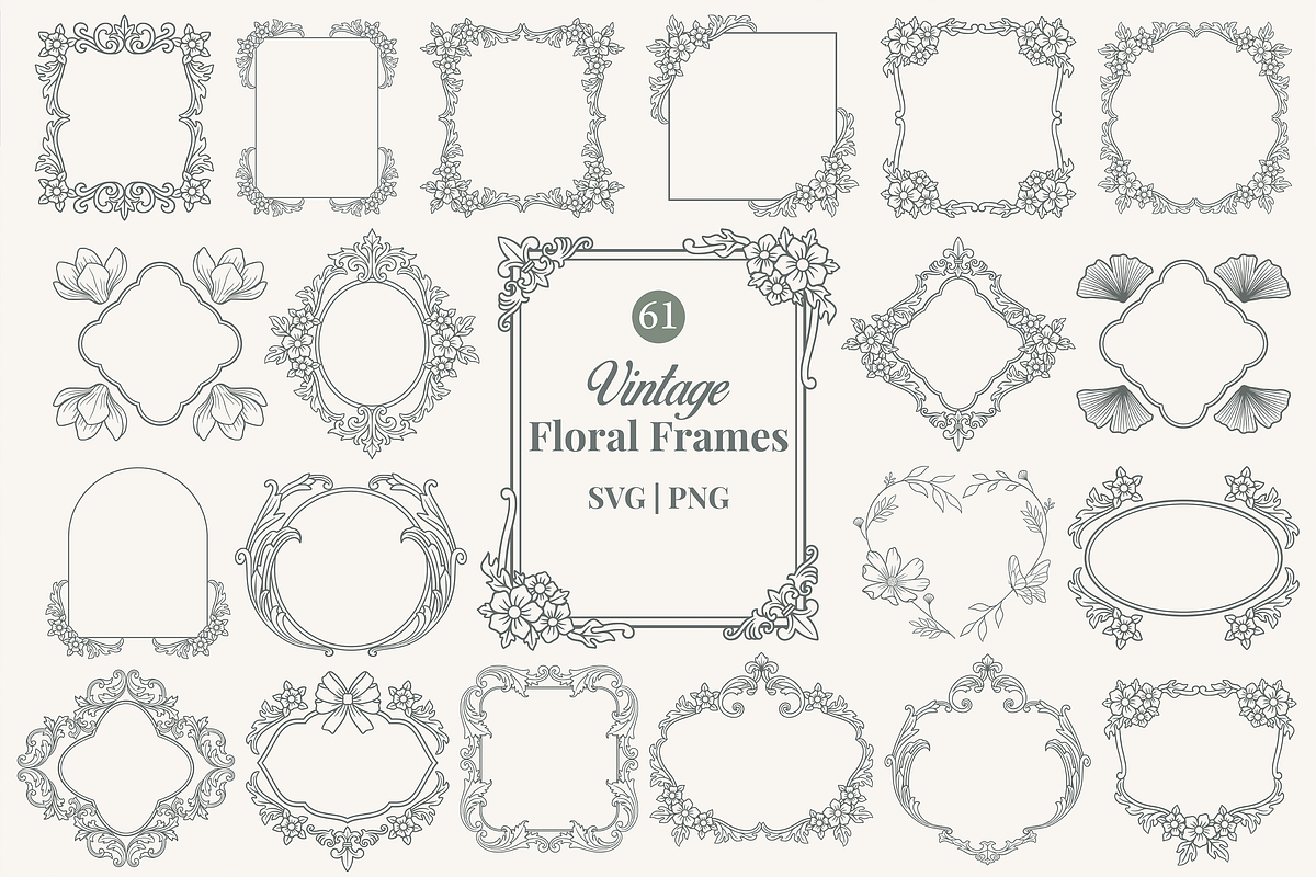 Vintage Ornamental Floral Frame, a Decorative Illustration by Kusumaillustration (Photo 1 of 10)