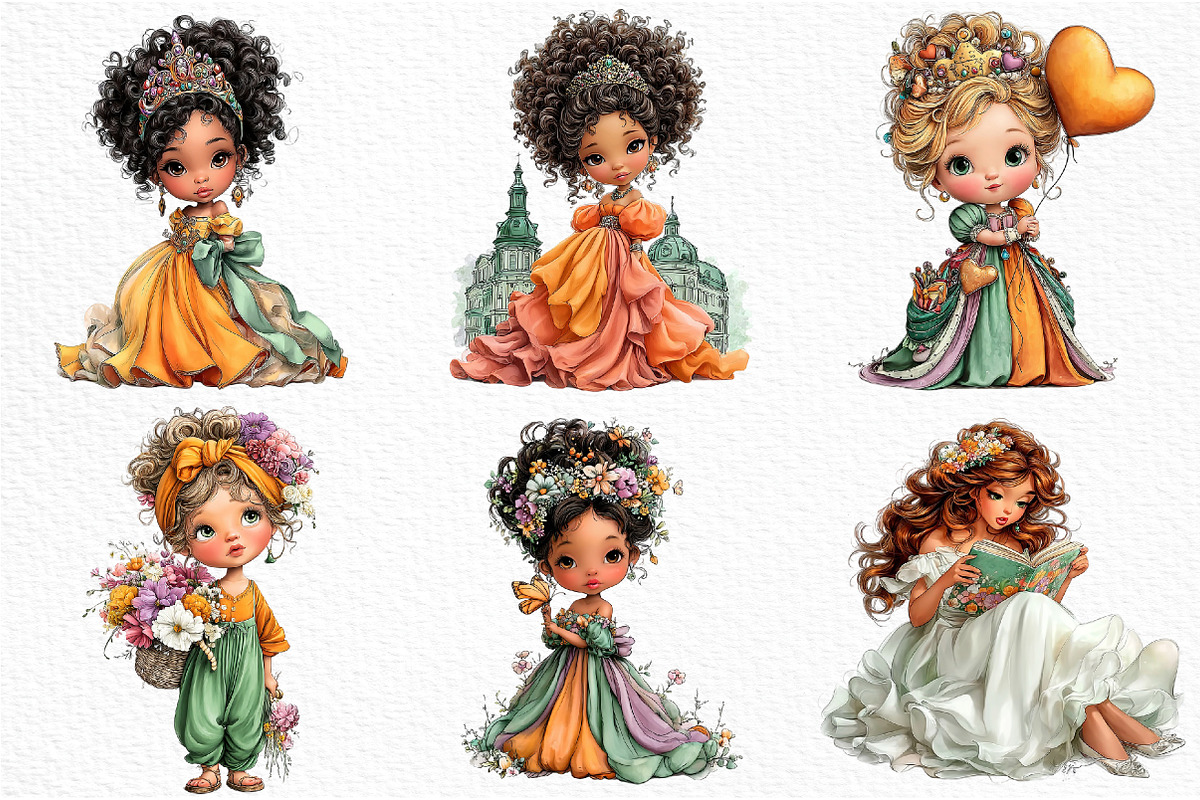 Cute Princesses PNG Clipart Bundle, a Seasonal Illustration by Craft Nest (Photo 3 of 6)