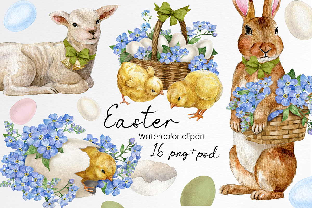 Watercolor spring easter clipart, a Seasonal Illustration by yana.fefelova (Photo 1 of 5)