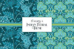 Boho Digital Papers Blue Green