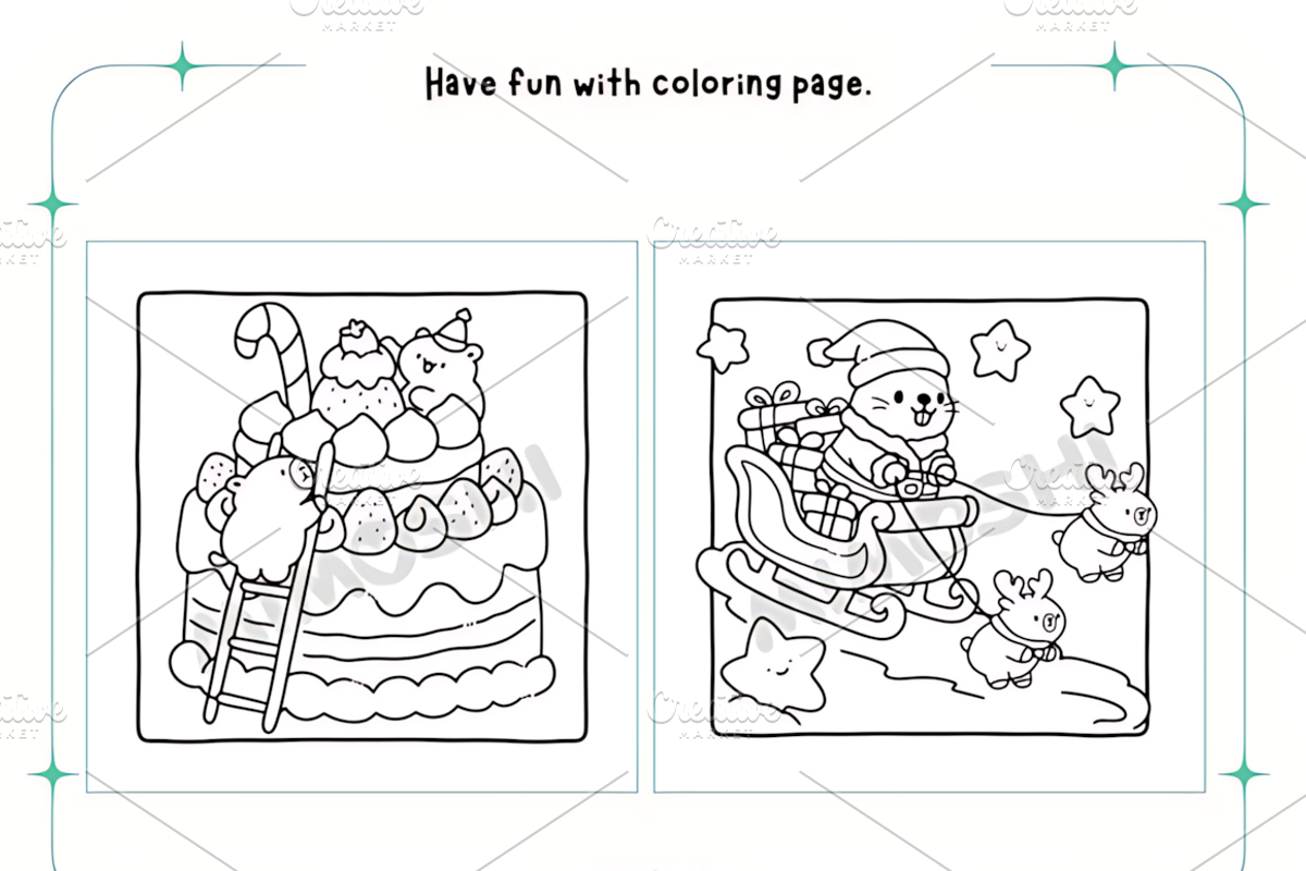 Capybara Christmas Fun Coloring, a Seasonal Illustration by Design Station (Photo 3 of 4)