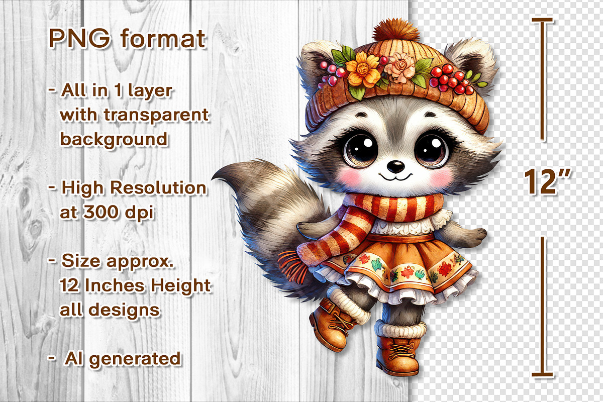 Autumn Cute Raccoon Clipart Set, a Seasonal Illustration by V Design Creator (Photo 2 of 9)
