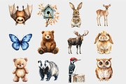 Watercolor Woodland Animals Clipart, a Seasonal Illustration by Design Market (Thumbnail 5 of 5)