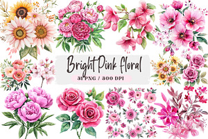 Bright Pink floral Clipart, an Illustration by DreamArtGraphic