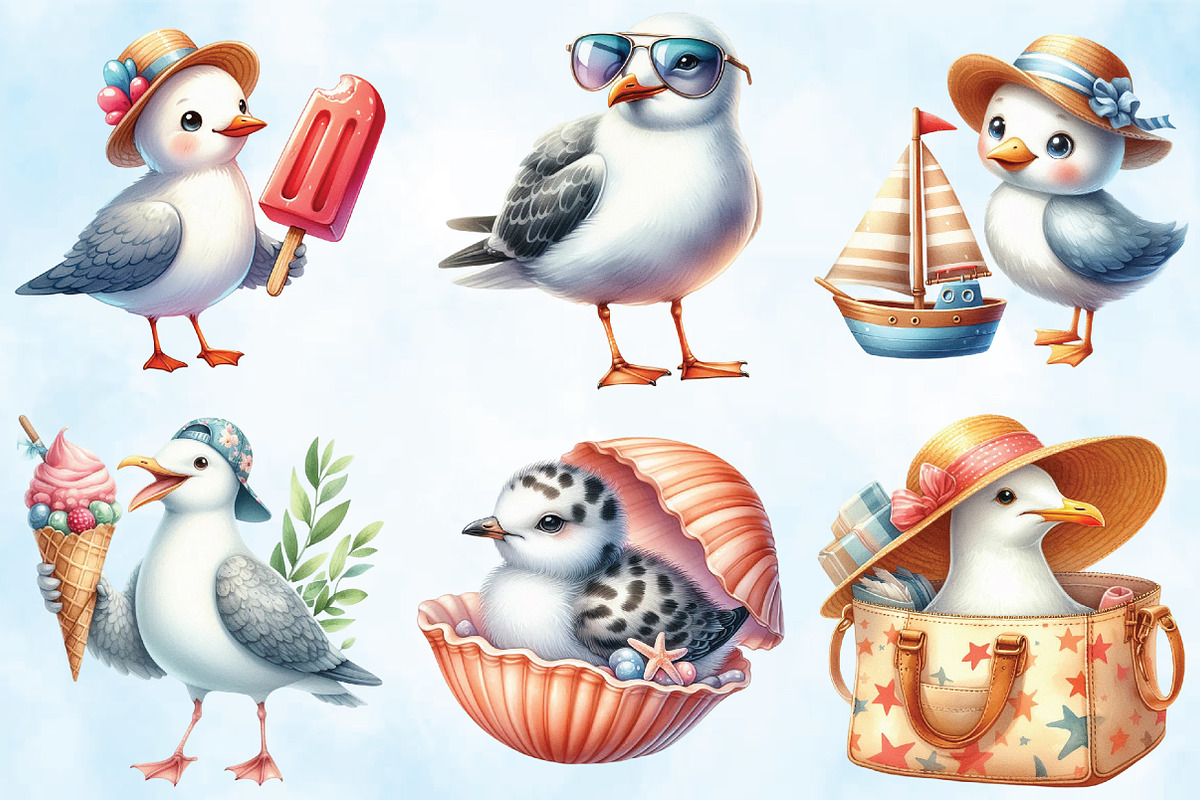 Summer Seagulls Clipart, an Illustration by Craft Nest (Photo 4 of 5)