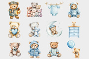 Watercolor Blue Teddy Bear Clipart, a Seasonal Illustration by Design Market (Thumbnail 2 of 4)