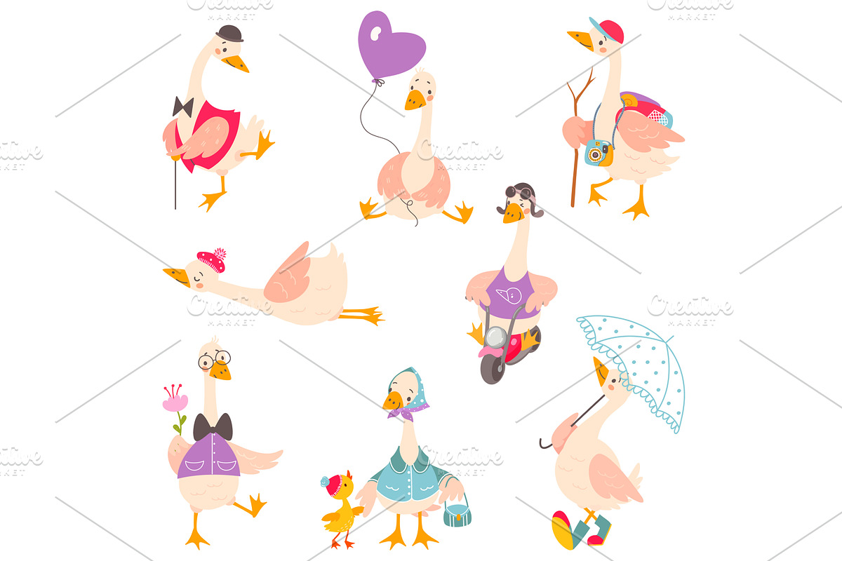 Cute goose. Funny cartoon geese, an Animal Illustration by Valerie Bodnar
