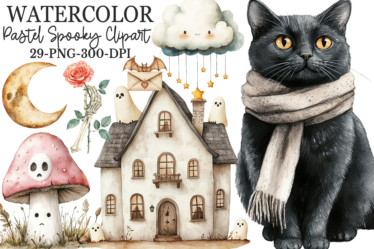 Neutral Pastel Spooky Clipart, an Illustration by Rose Art (Photo 1 of 7)