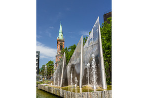 Modern fountain in Dusseldorf, Germany, an Architecture Photo by Leonid Andronov
