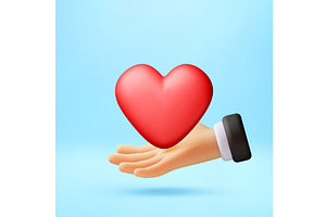 3D Cartoon hand holding red heart, an Object Illustration by Abscent