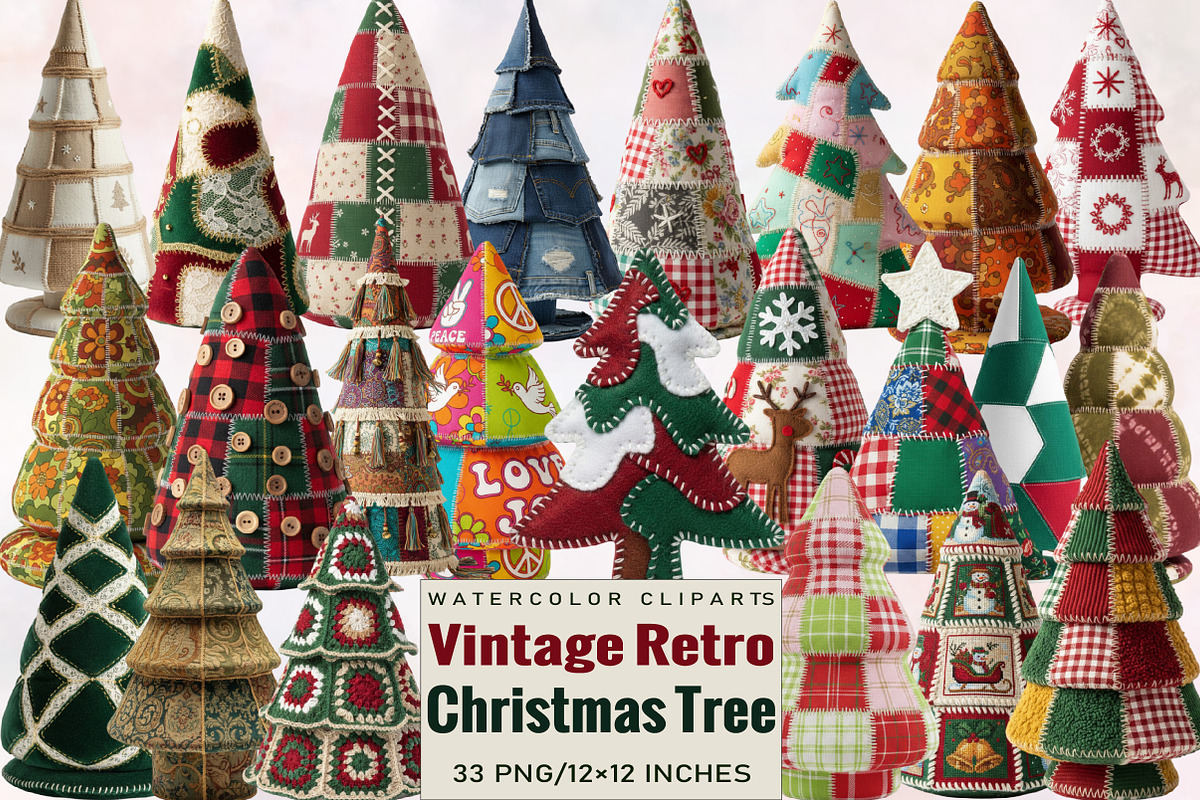 Vintage Retro Patchwork Christmas Tr, an Illustration by SVGArt (Photo 1 of 8)