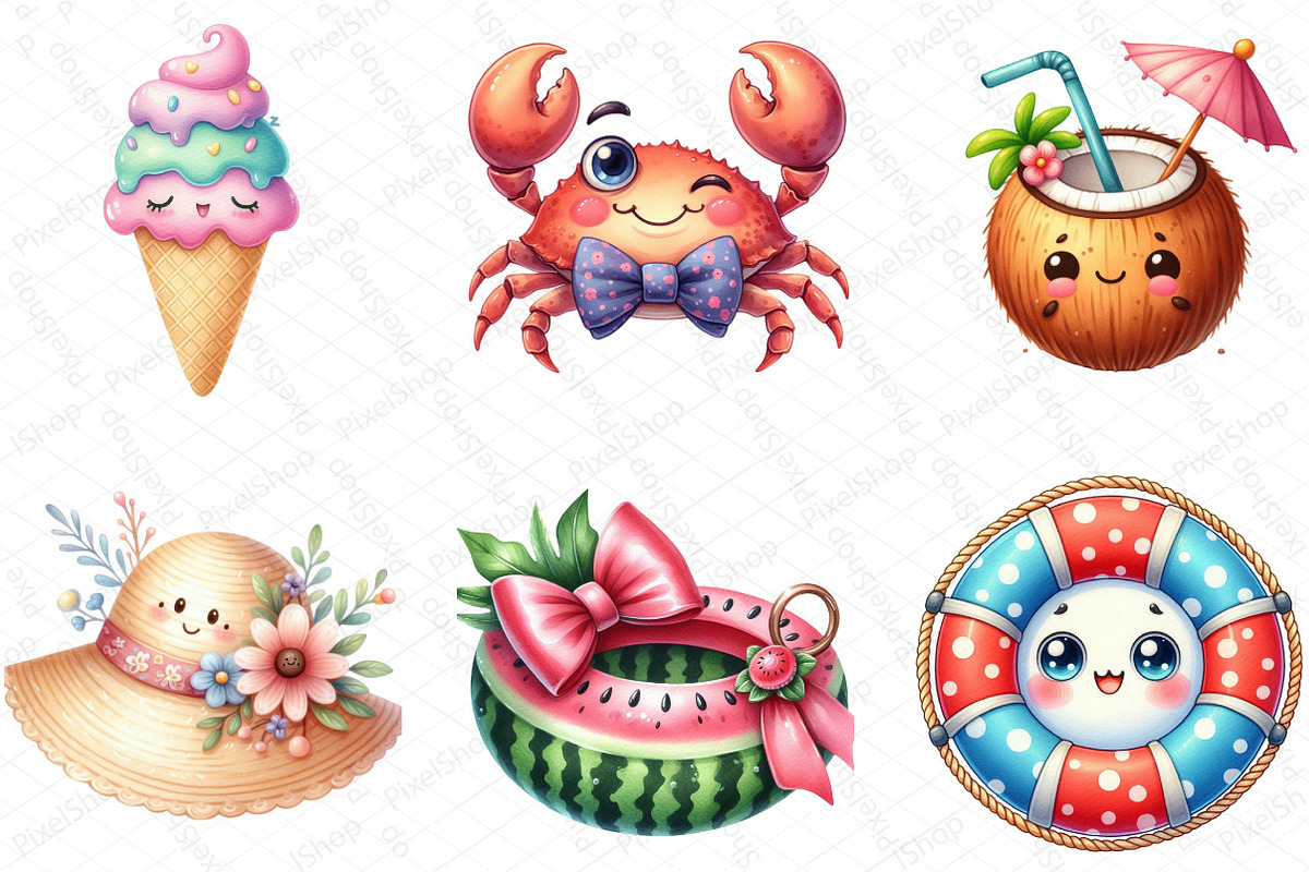 Kawaii Summer Beach Clipart Bundle, an Illustration by DreamPrint404 (Photo 2 of 6)