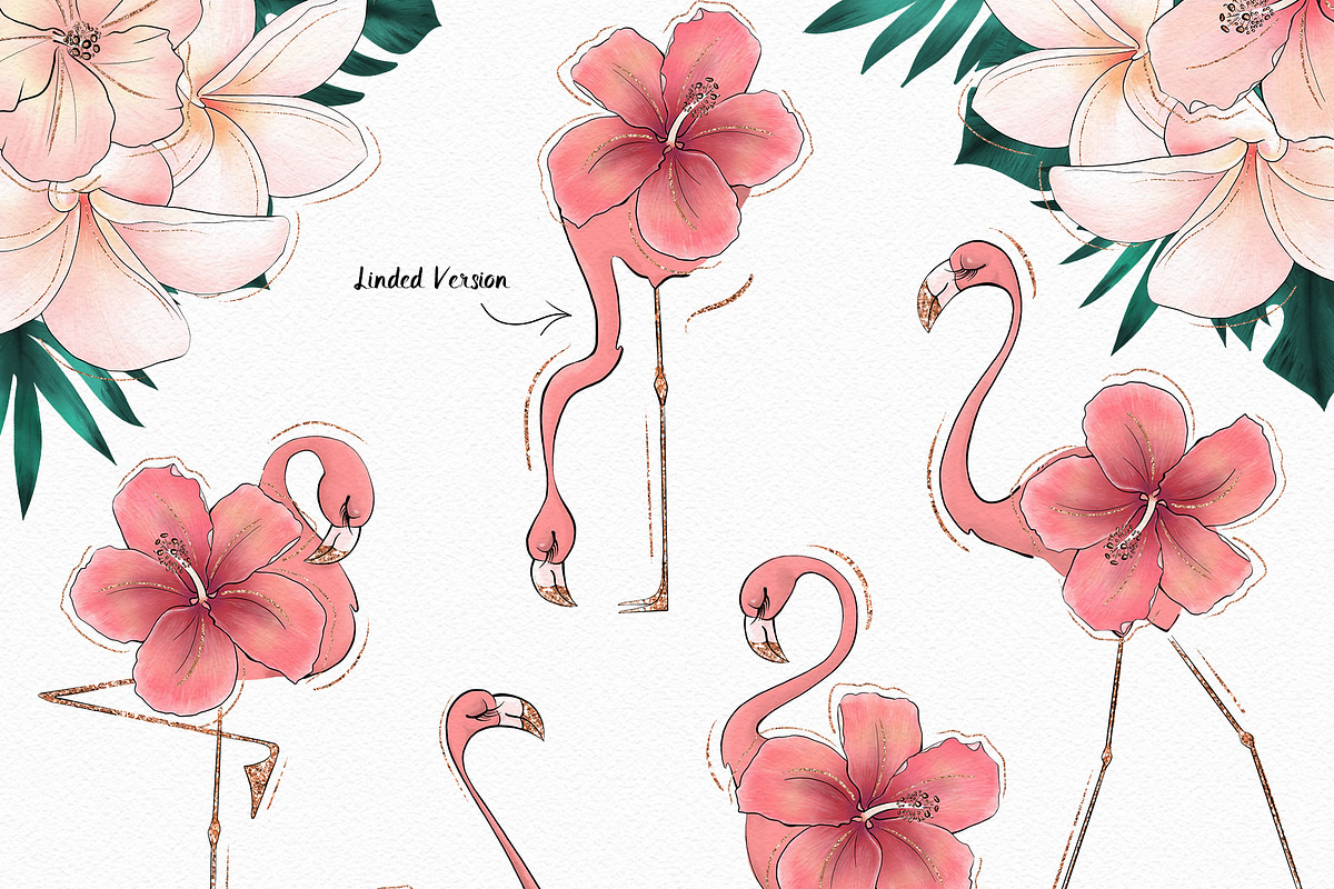 Tropical Flowers & Flamingos ClipArt, an Illustration by Pretty Little Lines (Photo 9 of 15)