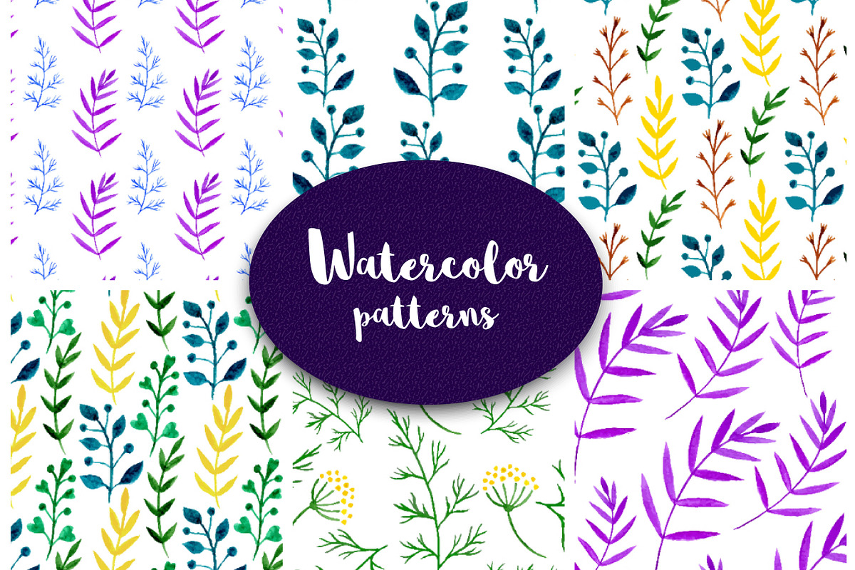 Watercolor flora vector patterns, a Pattern Graphic by inkionia♥ (Photo 1 of 4)