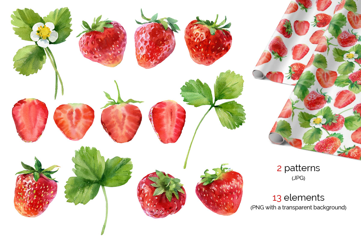 Watercolor Strawberry, a Food Illustration by ognivo (Photo 2 of 3)