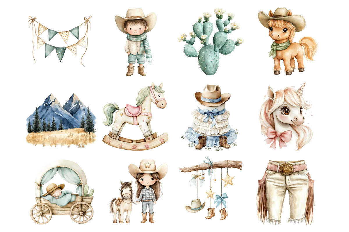 Watercolor Baby Cowboy Boot Clipart, a Seasonal Illustration by Design Market (Photo 4 of 8)