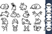Cute Bunny Outline Clipart Set, an Illustration by designvectx (Thumbnail 1 of 3)