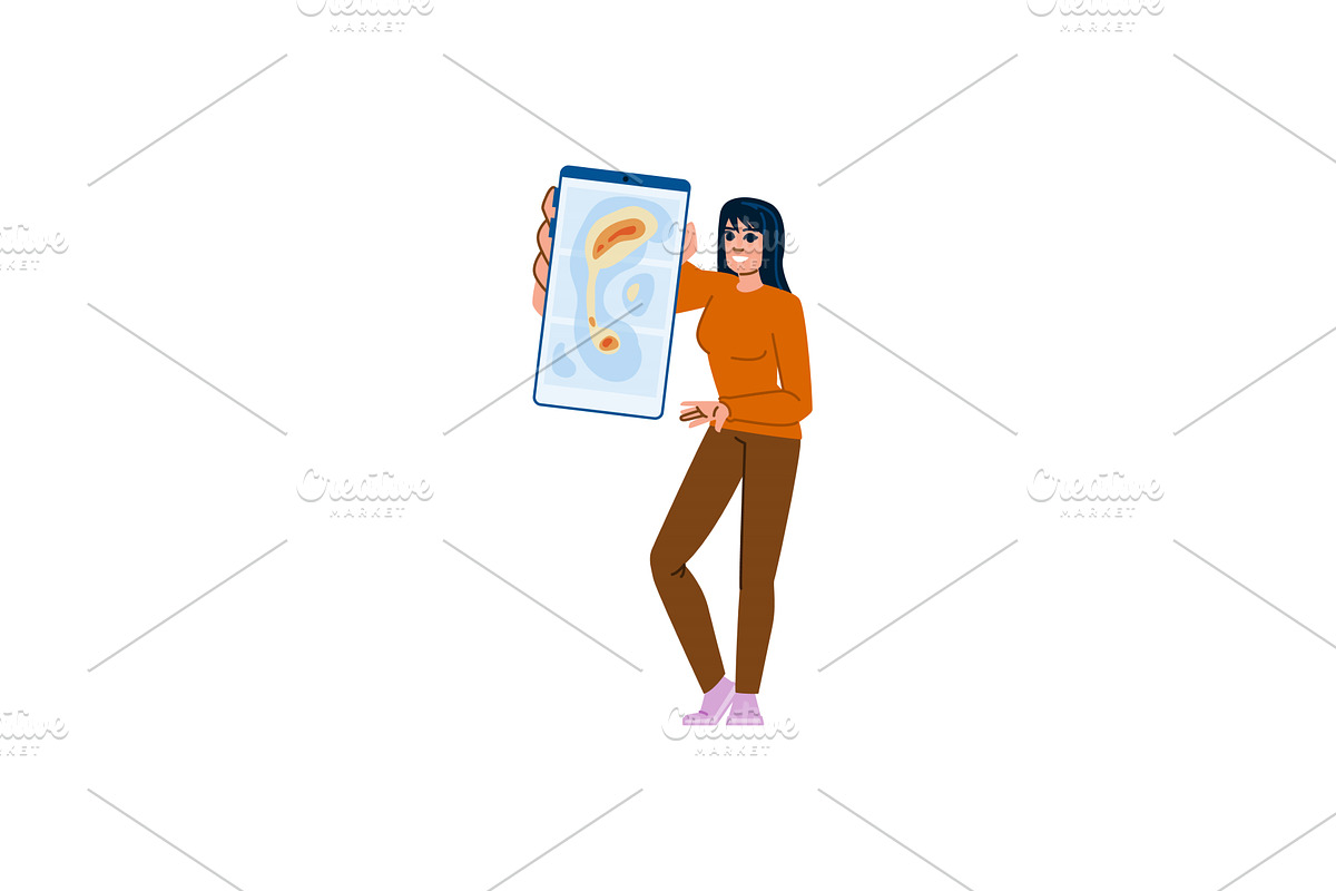 Woman showing smartphone with map, a Technology Illustration by pikepicture