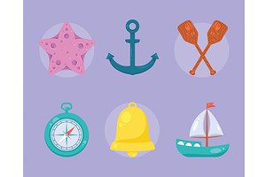 six nautical maritime icons, an Object Illustration by studiogstock