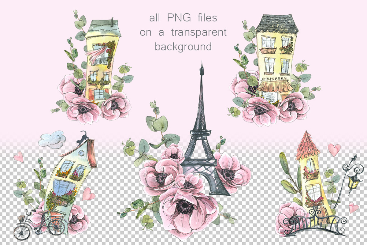 Paris romantic watercolor clipart, a Decorative Illustration by NATASHA CHU (Photo 5 of 17)