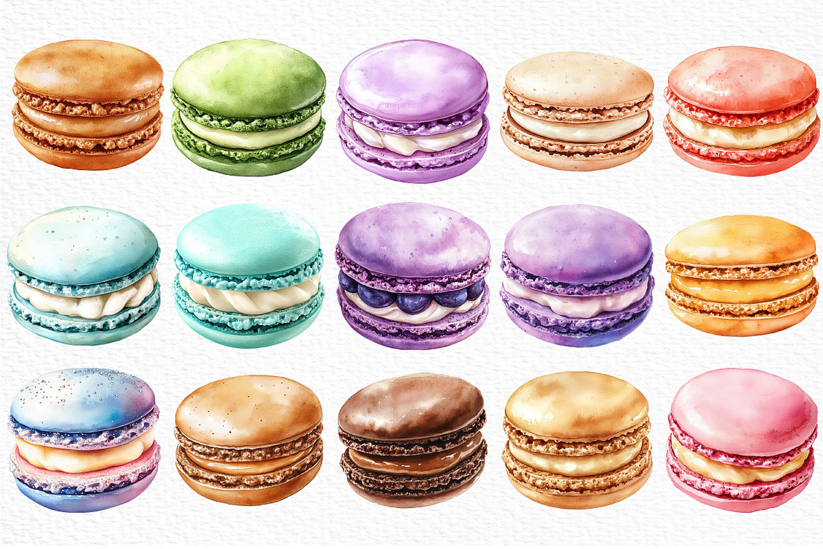 Macaron Watercolor Clipart, an Illustration by Craft Nest (Photo 6 of 6)
