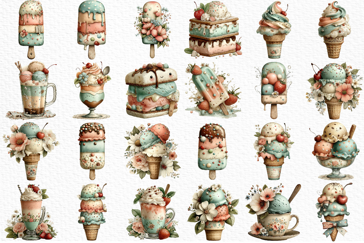 Whimsical Summer Ice Cream Clipart, an Illustration by Craft Nest (Photo 6 of 12)