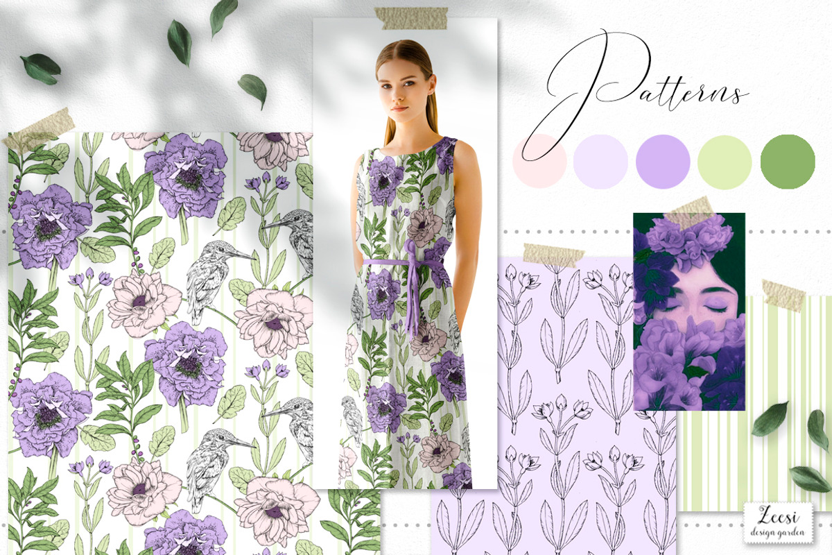 Inked Periwinkle Patterns & Motifs, a Pattern Graphic by Zeesi Design Garden (Photo 2 of 9)