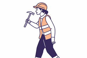 Construction worker with hammer, a Person Illustration by SouravDesign