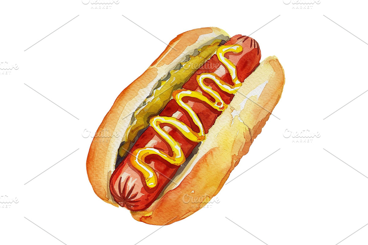 10 Fast Food Watercolor Illustration, a Food Illustration by 1801Prints (Photo 6 of 11)
