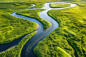 River Flowing Through Greens, a Photo by Beautiful things
