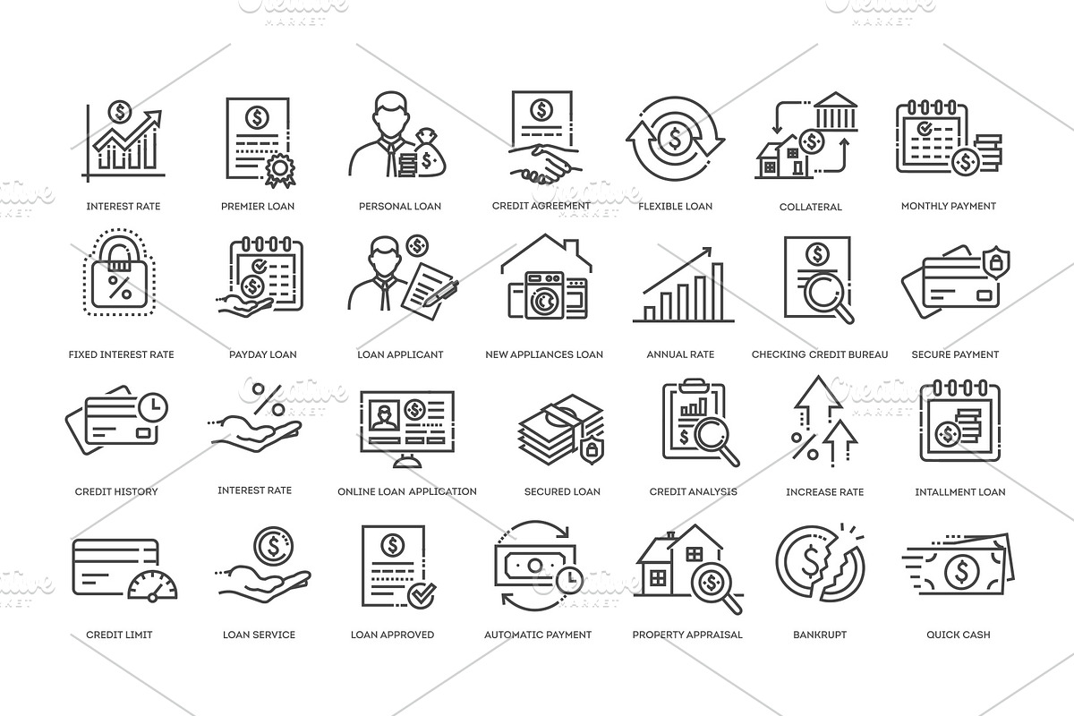 Personal Loan Line Icons set, an Object Illustration by Tettygreen (Photo 3 of 3)
