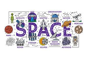 Line galaxy space icons, a Technology Illustration by Vector Tradition