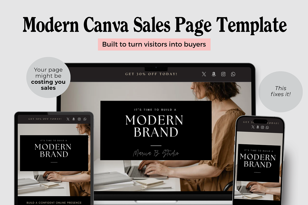Modern Canva Sales Page Template, a Landing Page Template by Marcia B Studio (Photo 1 of 5)